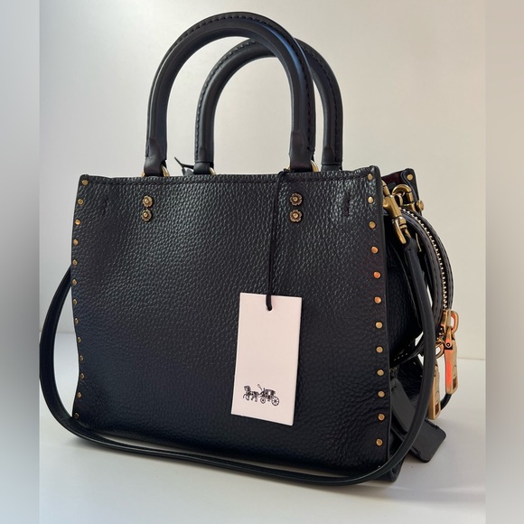 COACH 1941 Rogue 25 In Deep Navy Blue With Tea Rose Rivets - Picture 8 of 16